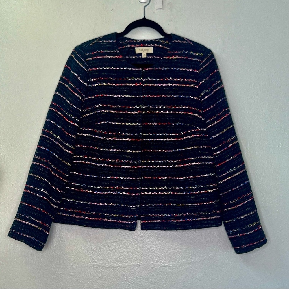 Talbots Navy Multicolor Striped Tweed Jacket